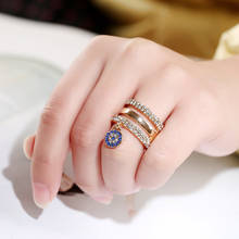 Женские круглые кольца с синим кристаллом, двухслойные Свадебные кольца с подвеской, ювелирные украшения из циркония 2024 - купить недорого