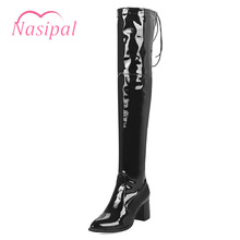 Lasyarrow Large Size 33-48 Over the Knee Boots High Heels Pointed Toe Long Boots Fashion Black Lace Up Thigh High Boots Women 2024 - buy cheap