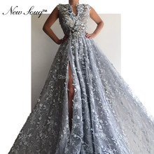 Pearls Beaded Evening Dress V Neck Party Gowns High Split Side Arabic Prom Dresses Middle East Formal Gowns 2019 Robe De Soiree 2024 - buy cheap