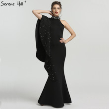 Vestido de noche de sirena de cuello alto, negro, nuevo diseño, elegante, perlas, sin mangas, largo, Formal, Serene Hill, QA8024, 2021 2024 - compra barato