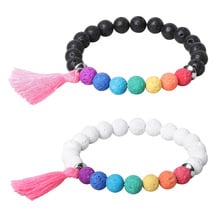 Colorful Tassel 8mm Rainbow  Black Lava Stone Beads Bracelets DIY Aromatherapy Essential Oil Perfume Diffuser Pulsera Bracelet 2024 - buy cheap