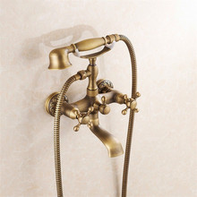 Banheira torneiras fixado na parede de bronze antigo escovado torneira da banheira com chuveiro mão do banheiro torneiras chuveiro 2024 - compre barato