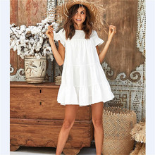 2020 Summer Women Ladies Bohemian Dress Ruffles Cascading Solid Petal Short Sleeve A-Line Mini Dress Casual Beach Dresses 2024 - buy cheap