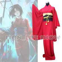 Japan Traditional Women Ryougi Shiki Red Furisode Kimono Cosplay Costume Set 2024 - buy cheap