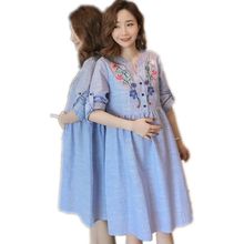 Summer Maternity Dresses for Pregnant Clothes for Women Fashion Flower embroidery V Neck Losse Casual Plus Size Pregnancy Dress 2024 - buy cheap