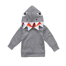 Толстовка с капюшоном и объемным рисунком акулы для маленьких мальчиков, хлопковая верхняя одежда для маленьких мальчиков на осень и зиму, повседневная одежда 2024 - купить недорого
