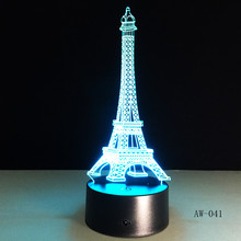 Luz noturna 3d para crianças, lâmpada de mesa da torre eiffel com toque remoto e usb, 7 cores, decoração de casa, presente de natal para crianças 2024 - compre barato