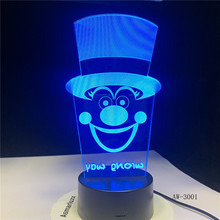 Креативные подарки, светильник клоуна, 3D иллюзия светодиодный Светодиодная настольная лампа, 7 цветов, изменение цвета, USB, украшение для детской комнаты, светильник 2024 - купить недорого