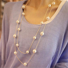 Sale 1PC Long Chain Imitation Pearl Cute Charming Sweater Chain Pendant Necklace Fashion Jewelry 2024 - buy cheap