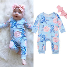 2018 Lovley Baby Girls Flower Outfits Girl Long Sleeve Floral Romper Jumpsuit Bow Headband 2Pcs Sets Autumn Girl Clothes 0-24M 2024 - buy cheap