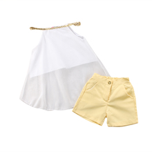 2018 FOCUSNORM Cute Summer Children Kids Girl Chiffon Halter Sleeveless Tops Shirt Shorts Outfits Set Clothes 2024 - buy cheap