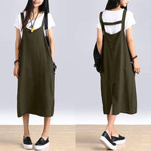 Kaftan Casual Summer Dress ZANZEA 2020 Women's Sundress Female Strap Vestidos Plus Size Split Midi Overalls Dresses Linen Robe 2024 - buy cheap