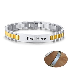 Pulsera clásica de acero inoxidable para hombre, brazalete con etiqueta de identificación, grabado personalizado, nombre, fecha, regalo de amor para él 2024 - compra barato