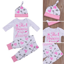 Summer Newborn Infant Baby Girls Clothes Playsuit Long Sleeve Print Romper+Long Pants+Hat Outfit Clothes Set 2024 - buy cheap