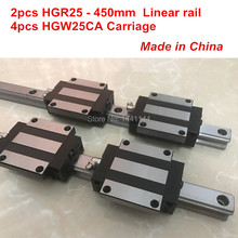 Guia linear hgr25: 2 pçs hgr25-450mm + 4 pçs hgw25ca, bloco linear, peças para transporte cnc 2024 - compre barato