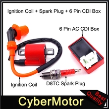 Racing Ignition Coil + 6 Pin AC CDI Box + Spark Plug D8TC For CG 125cc 150cc 200c 250cc Chinese ATV Quad Pit Dirt Bike 2024 - buy cheap