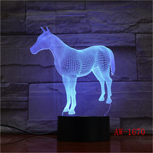 Luz de noite 3d cavalo animal, 7 cores touch remoto usb presente, luminária de mesa usb 2024 - compre barato
