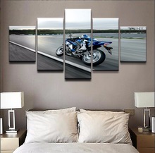 Quadros de pintura a óleo moderna quadro de arte da parede 5 painel de esportes motocicleta corrida cartaz de lona superior-avaliado impressão para casa decoração 2024 - compre barato