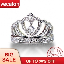 Vecalon Crown Jewelry 100% Soild 925 Sterling Silver ring Sona 5A Zircon Cz Engagement wedding Band rings for women men Gift 2024 - buy cheap
