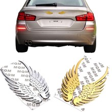 Pegatina de Metal con forma de coche, etiqueta 3D de ala de Ángel dorada y plateada, con personalidad 2024 - compra barato