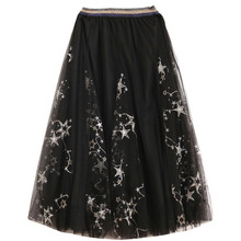 Spring Summer Peonflynew Female Skirts Women Casual Lace Pleated Skirt Chiffon High Waist Stars Embroidery Long Skirt   2024 - buy cheap