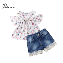 Baby Girls Summer Clothing set Off Shoulder Tops Floral T-shirts Denim Pants Outfits for Newborn Infant Children Clothes Kid 2024 - buy cheap