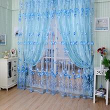 1Pc Voile Curtain Tulle Curtains Chic Room Tulip Flower Sheer Curtain Pastoral Curtains for The Living Room Blue Green Orange 2024 - buy cheap