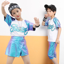 Songyuexia/детский уличный танцевальный костюм в стиле хип-хоп летняя футболка с короткими рукавами для мальчиков детские костюмы для хип-хопа с блестками для девочек 2024 - купить недорого