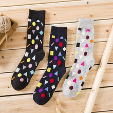 Men Socks Geometry Lattice Dot Colorful Casual Cotton Funny Happy Harajuku Street Hip Hop Fashion High Quality Male Socks Black 2024 - buy cheap