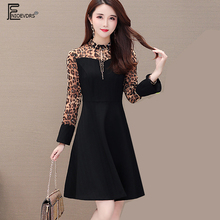 2019 Spring A Line Dresses Hot Sales Women Fashion Flare Sleeve A Line Black Dress Patchwork Leopard Glitter Hollow Out Dress 2024 - buy cheap