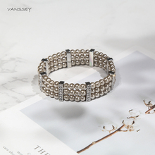 Vanssey Vintage Fashion Jewellry OL Pearl Rhinestone Three Strand Elastic Bracelet Wedding Accessories for Women 2018 New 2024 - buy cheap