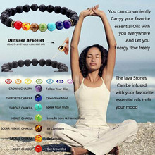 Pulseira de contas de chakra, bracelete com pedra natural de lava, miçangas para equilíbrio terapêutico, buda reiki, oração, difusor de ioga, joia feminina 2024 - compre barato