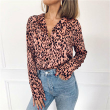 2019 verão moda feminina casual gola v estampa de leopardo camisa de manga comprida blusa solta feminina camisa de chiffon tops plus size 2024 - compre barato