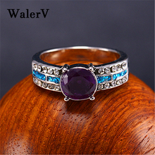 WalerV   Ring for Women's Set Fashion Charm High Quality Water Drop Imitation Blue Fire Opal Purple Zircon Wedding Ring 2024 - buy cheap