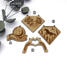 Jewelry Making Supplies Beads Laser Cut Wood Planet Hand Heart Rose Unicorn Charm For DIY Necklace Earring Brooch BWP04 2 2024 - buy cheap