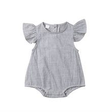 Macacão listrado de algodão para bebês meninas, roupas de princesa para recém-nascidos com babados 2024 - compre barato