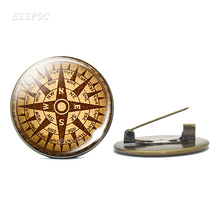 Broche de vidro redondo, joias steampunk bússola vintage bússola imagem broche de bronze emblema para presentes arqueologia 2024 - compre barato