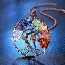Classic Chakra Tree Of Life Pendant Round Necklaces Copper Crystal Natural Stone Necklace Quartz Stones Pendants Women Gift 2024 - buy cheap