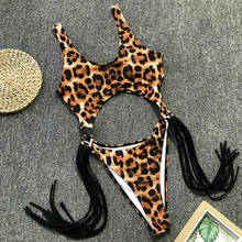 Sexy Summer Women One-Piece Suits Tassels Monokini Swimwear Bikini Tassel Swimsuit Leopard Printed Padded Beachwear Bathing Suit 2024 - buy cheap