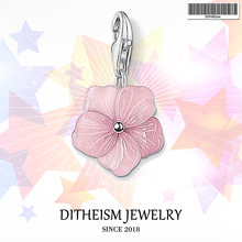 Pink Flower Charms Pendant,2018 Fashion Jewelry 925 Sterling Silver Romantic Gift For Women Girls Fit Bracelet Necklace Bag 2024 - buy cheap