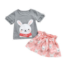 Одежда для маленьких девочек Футболка с кроликом Топы + юбка-пачка, платье, наряды Детский комплект одежды из 2 предметов 2024 - купить недорого