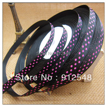 Free shipping 3/8" 10mm Grosgrain ribbon Polka Dots printed navy black ribbon with pink dots, DIY hairbow accessories,fsyd008 2024 - buy cheap
