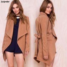 New Autumn Winter Fashion Women Coat Solid Long Sleeve Wool Blends Coat Turn-Down Collar Belt Cardigan Jacket Outwear Laipelar 2024 - buy cheap
