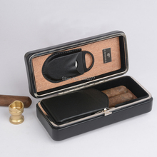 Executivo caixa de charuto de couro preto cedro forrado charuto titular mini humidor com cortador-presente personalizado para homem 2024 - compre barato