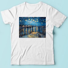 Camiseta de Vincent van Gogh para hombre, camisa de noche estrellada sobre el Ródano, jollypeach, nueva, informal, de manga corta, color blanco 2024 - compra barato