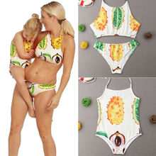 Conjunto de Bikini de cintura media para mujer, Bañador con estampado de frutas, traje de baño para madre e hija, Bikinis a juego para la familia 2024 - compra barato