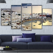 Póster impreso en lienzo de 5 piezas, edificio de ciudad junto al mar, vista desde el paisaje superior, imagen, arte de pared, decoración del hogar, arte para habitación 2024 - compra barato