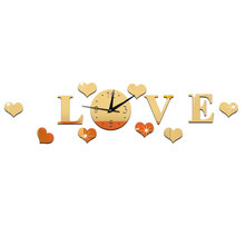Creative Plastic 3D Mirror Effect 15cm Clock Stickers red gold Black Wall Clock LOVE Decals Home Decoration heart Love decor 2024 - buy cheap