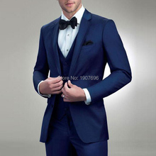 Traje De Hombre de corte entallado para novio, traje de 3 piezas con solapa con muescas, traje de novia azul marino, chaqueta, pantalones, chaleco 2024 - compra barato