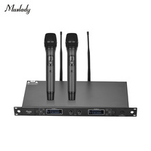 Muslady-Sistema de micrófono inalámbrico U-6002, accesorio profesional de doble canal, UHF, con 2 micrófonos de mano y 1 receptor de montaje en estante PARA Karaoke 2024 - compra barato